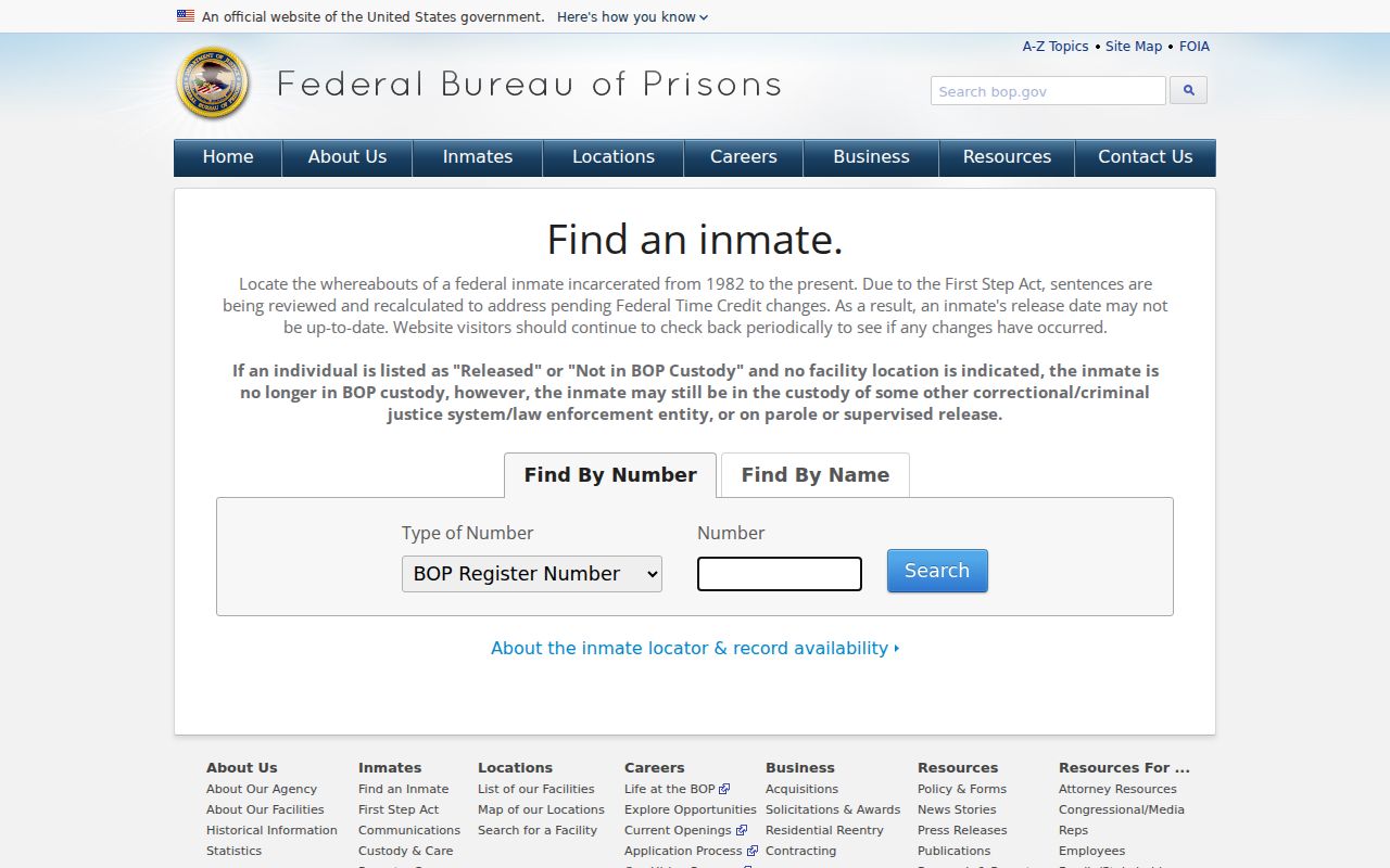 Federal inmate locator for a federal Van Buren County criminal case outcome