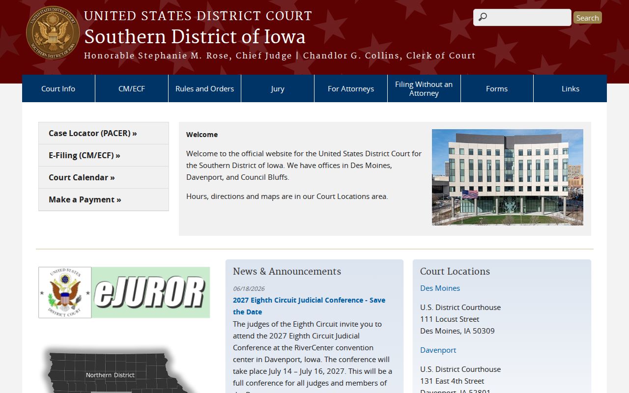 Southern District of Iowa court serving Van Buren County federal cases